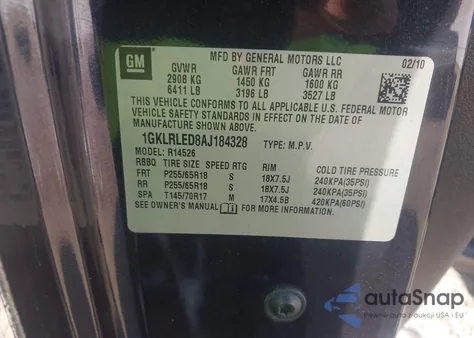 2010 GMC Acadia Sle from USA, damaged, VIN 1GKLRLED8AJ184328
